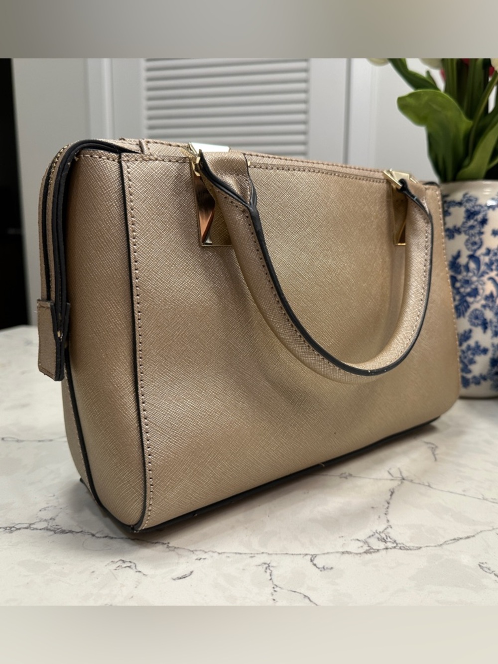 Karl Lagerfeld Paris Structured Satchel – Taupe with Gold Hardware - Picture 3 of 13